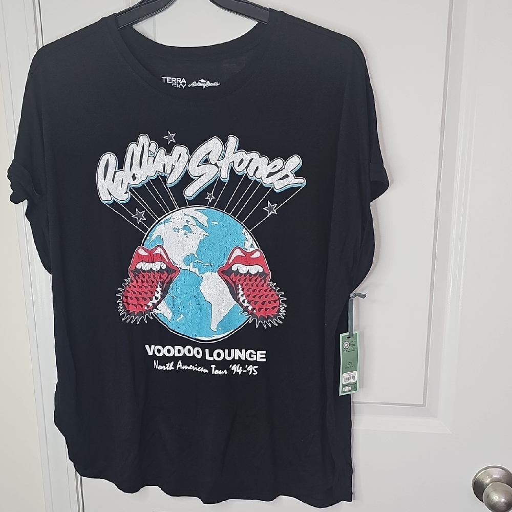 Terra & Sky Black‎ Graphic Rolling Stones Logo Tee Size 2x